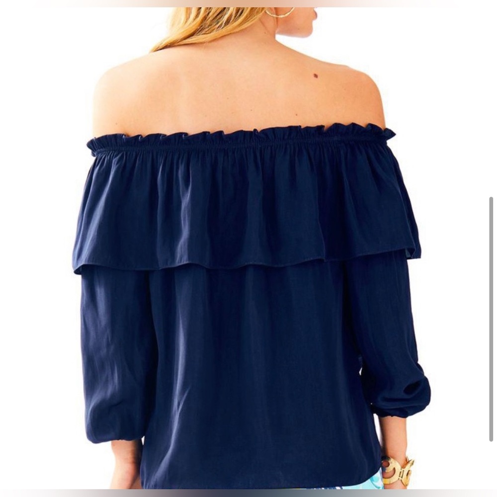 Lilly Pulitzer Dee Strapless Off Shoulder Navy | Color: Blue | Size: M - Picture 3 of 10